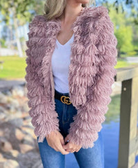 Amoli - Dressy Faux Fur Fringe Open Front Jacket