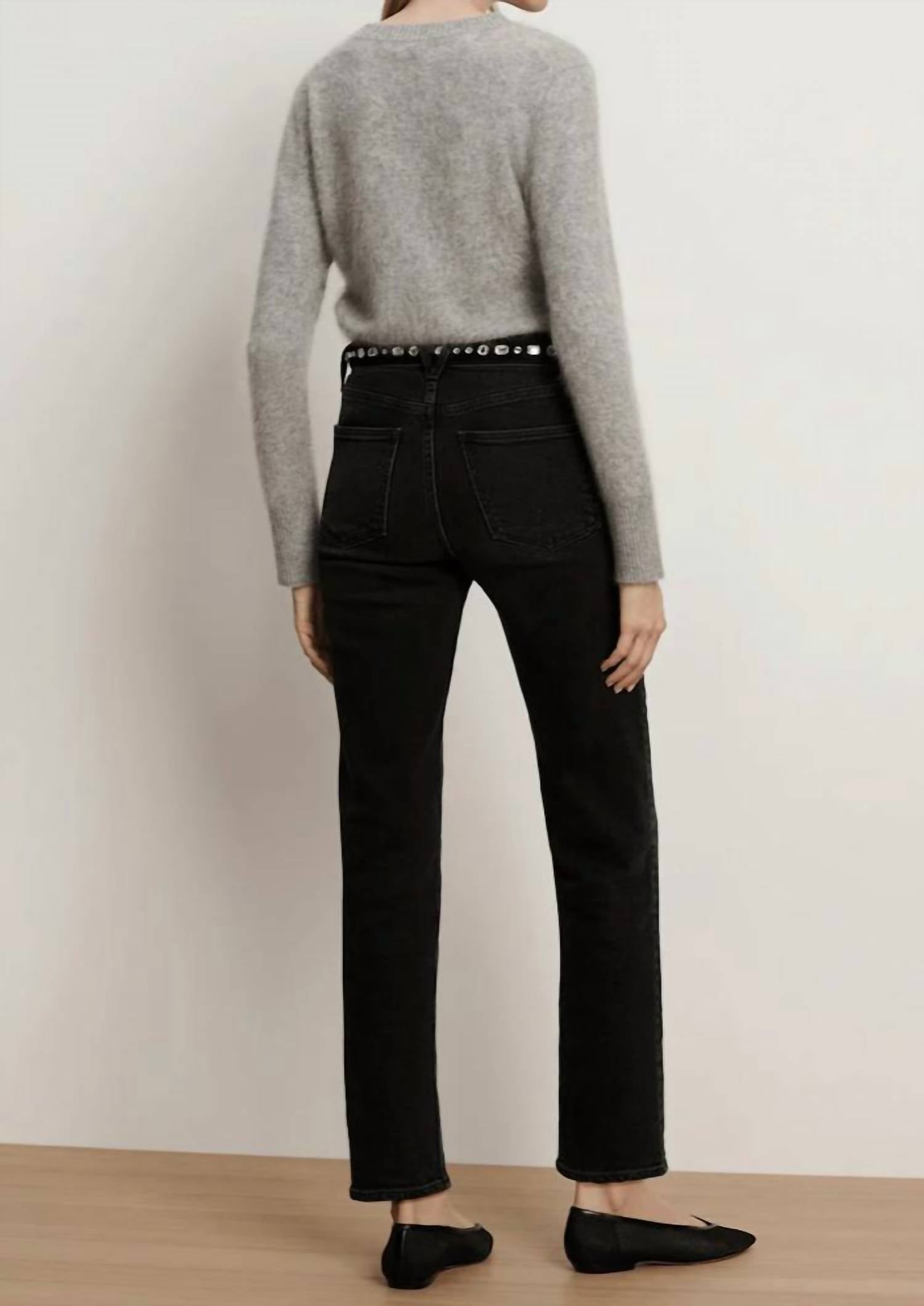 Veronica Beard Leah Straight Leg Jean in washed onyx 1 - women's jeans - detail view