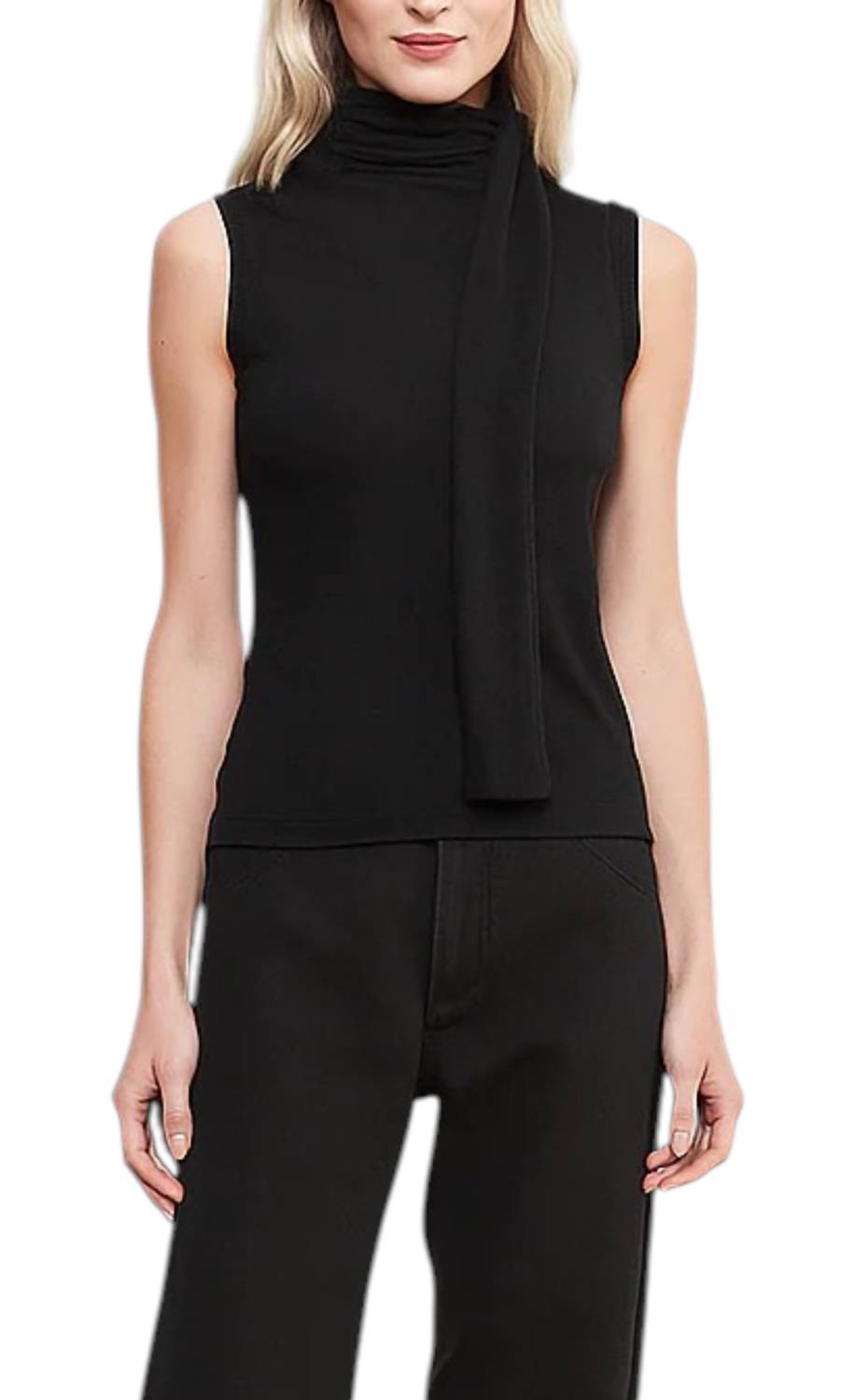Enza Costa Cashmere Blend Sleeveless Scarf Top in black - women's shirt