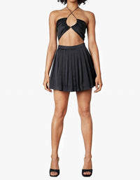 NIA Bobbi Satin Pleated Skort in black - women's shorts
