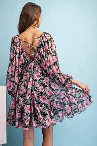 Ee:Some - Long Sleeve V-Neck Mini Dress