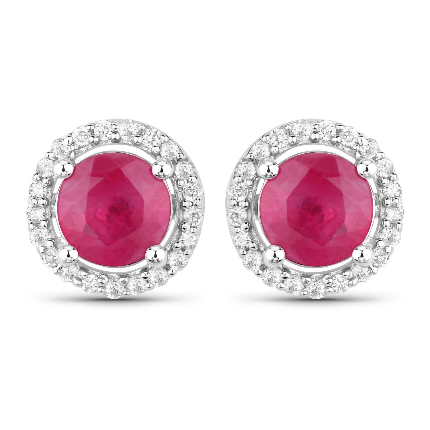Diana M Jewels Women's Round Natural Ruby Stud Earrings (1.22 Ct) - Petite in 14k white gold - women's jewelry - detail view