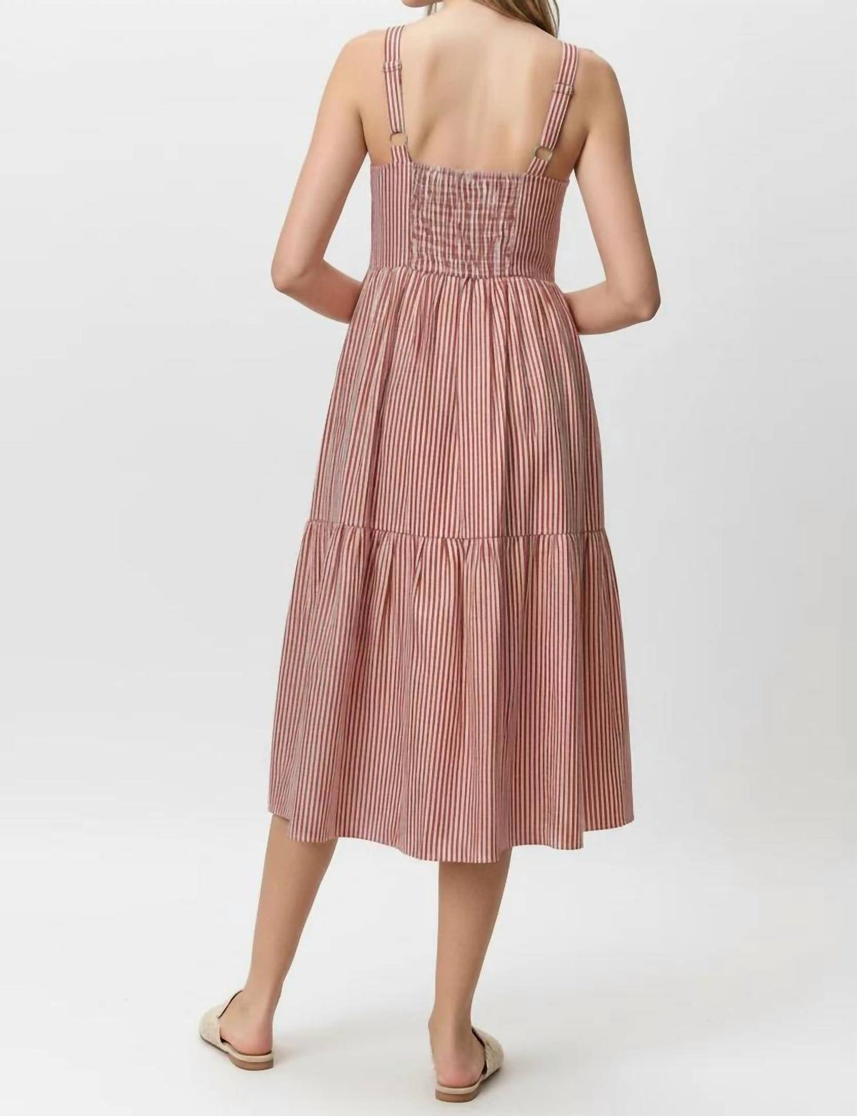 Polagram - Sunny Striped Button Front Tiered Midi Dress