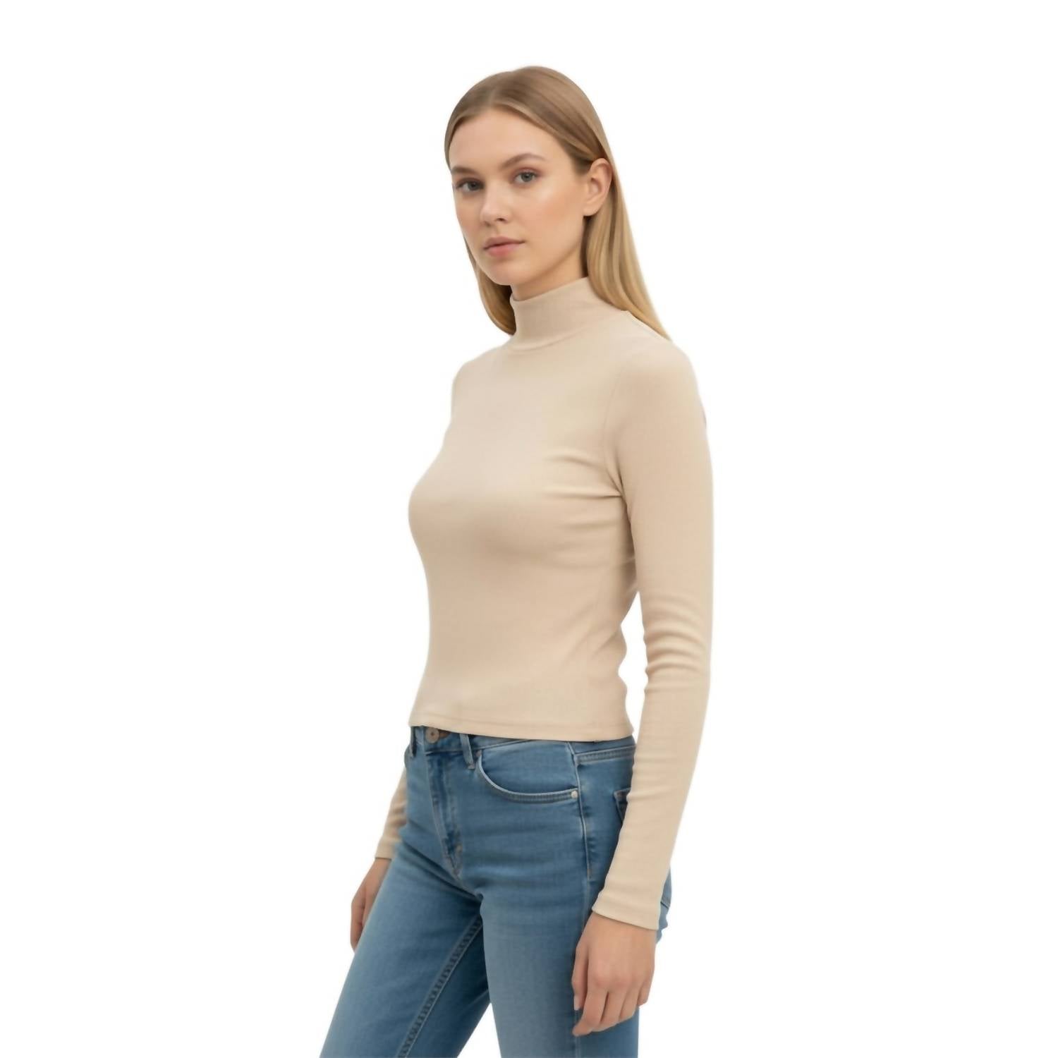 Ambar - Sleek Stretch Essential Mock-neck Long Sleeve Top