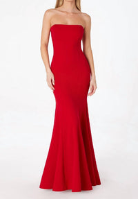 Ladivine Lace-up Strapless Long Prom Dress in red - women's dress