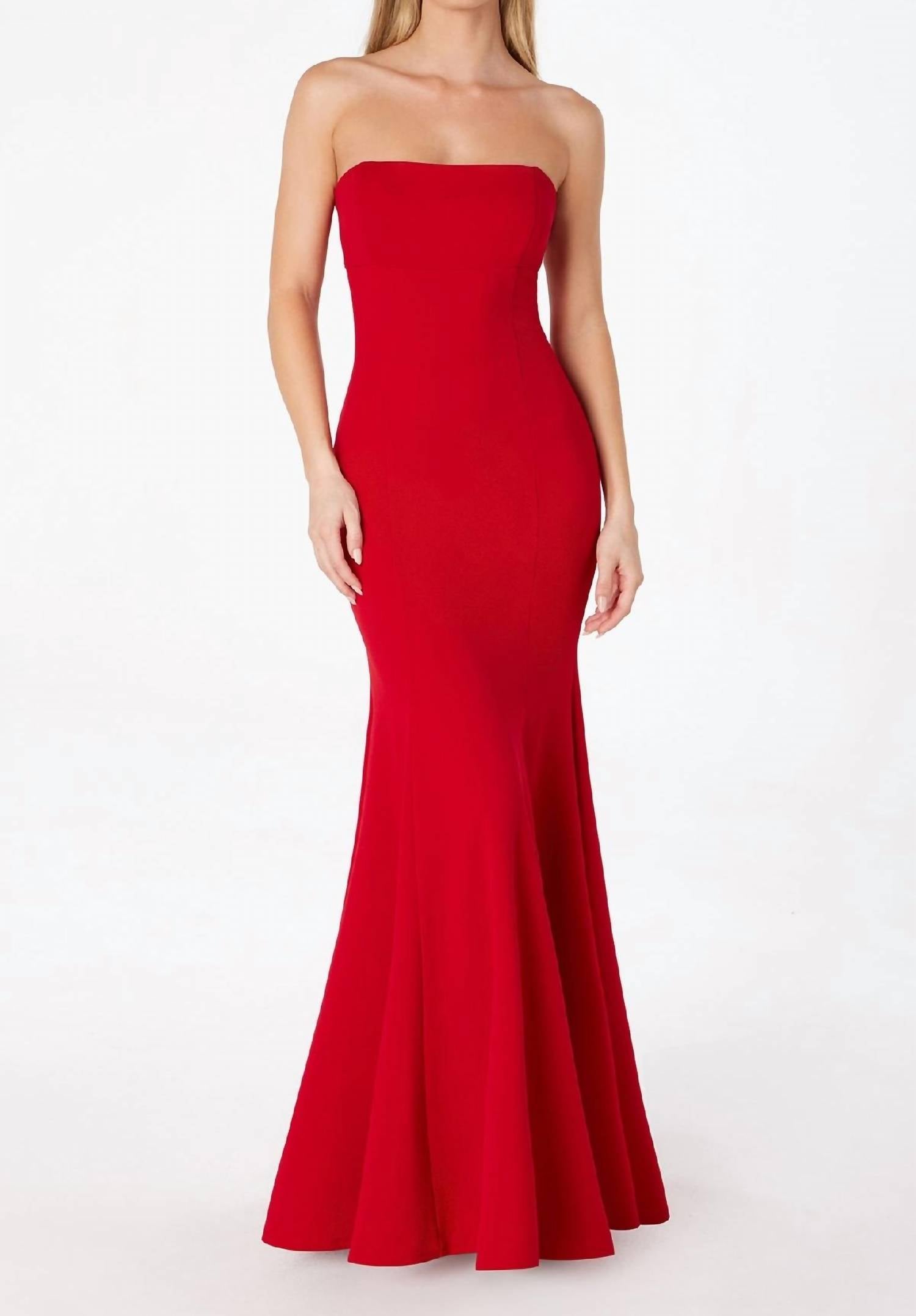 Ladivine Lace-up Strapless Long Prom Dress in red - women's dress