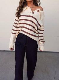 Listicle - Striped Button Collar Sweater