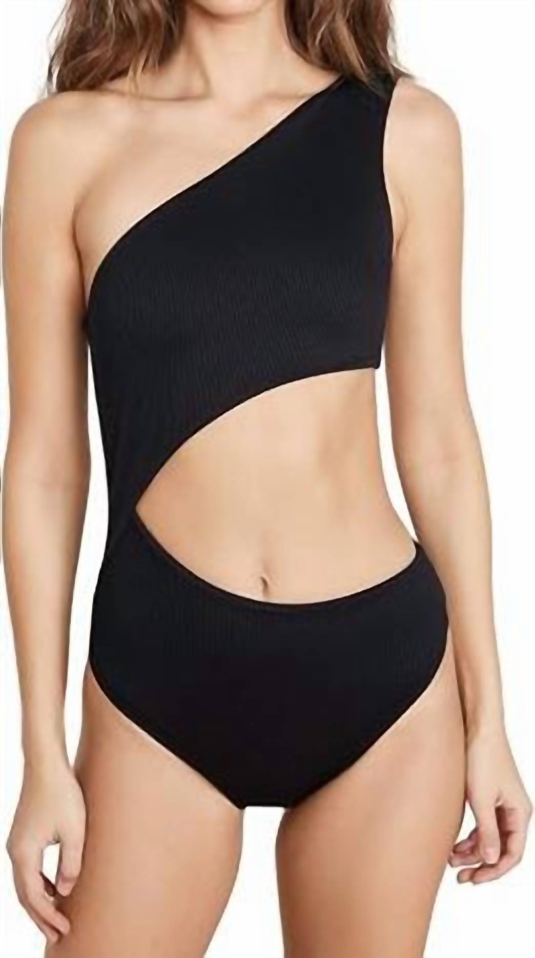 Beach Riot - Celine Ribbed Cut Out One Shoulder Swimsuit