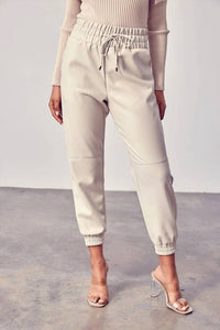 Dobe - Smocked Waist Pu Pants