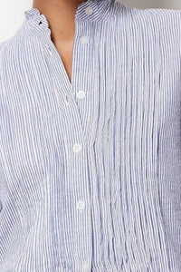 bobi Long Sleeve Pintuck Shirt in blue - women's shirt - detail view