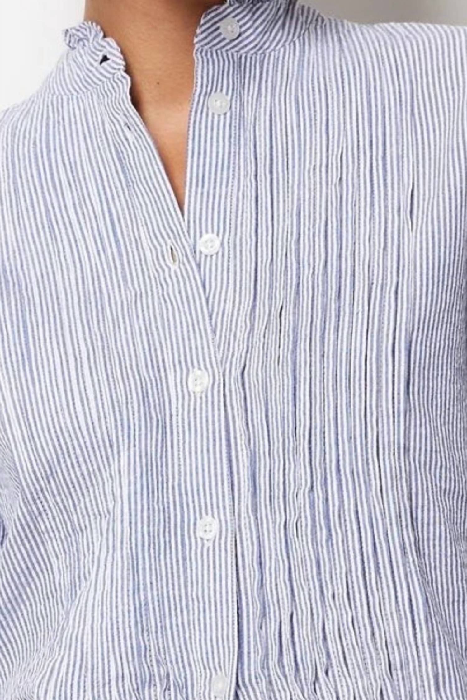 bobi Long Sleeve Pintuck Shirt in blue - women's shirt - detail view