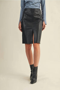 Mustard Seed Pencil Sharp Faux Leather Skirt in black - women's skirt