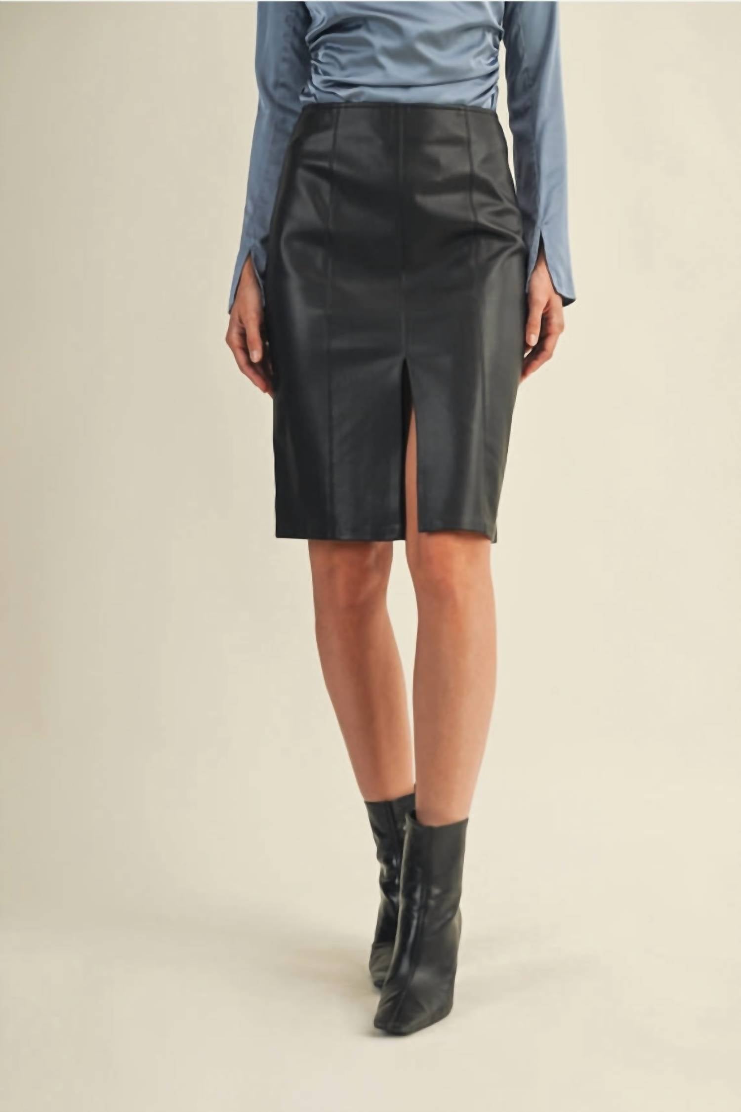 Mustard Seed Pencil Sharp Faux Leather Skirt in black - women's skirt