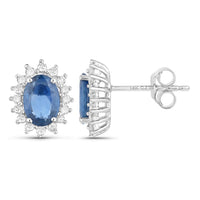 Diana M Jewels Women's Oval Natural Sapphire Stud Earrings (2.22 Ct) - Classic Plus in 14k white gold - women's jewelry - detail view