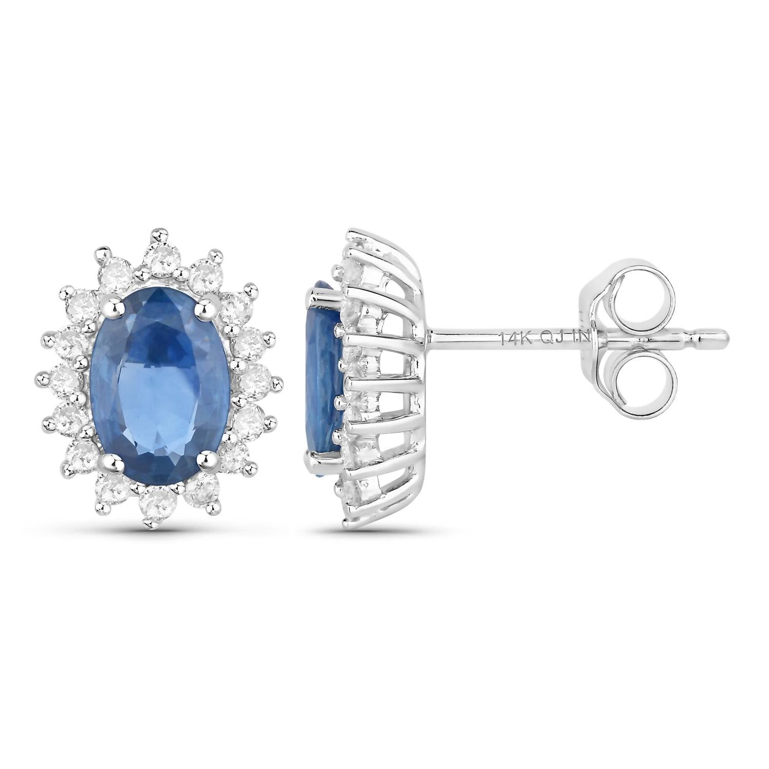 Diana M Jewels Women's Oval Natural Sapphire Stud Earrings (2.22 Ct) - Classic Plus in 14k white gold - women's jewelry - detail view