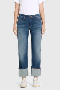 M.A.B.E. Laura Straight Turn Up Jeans in fancy nonrepair - women's jeans