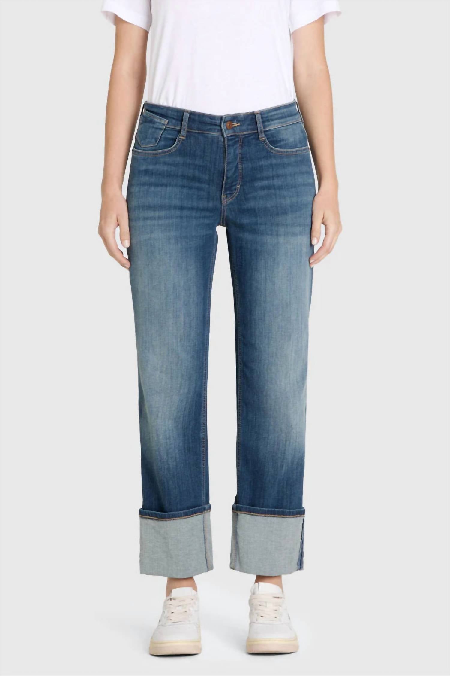 M.A.B.E. Laura Straight Turn Up Jeans in fancy nonrepair - women's jeans