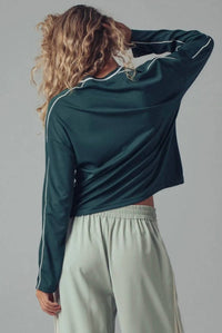 Urban Daizy Varsity 07 Graphic V-Neck Jersey Top in hunter - women's long sleeve top - view 4