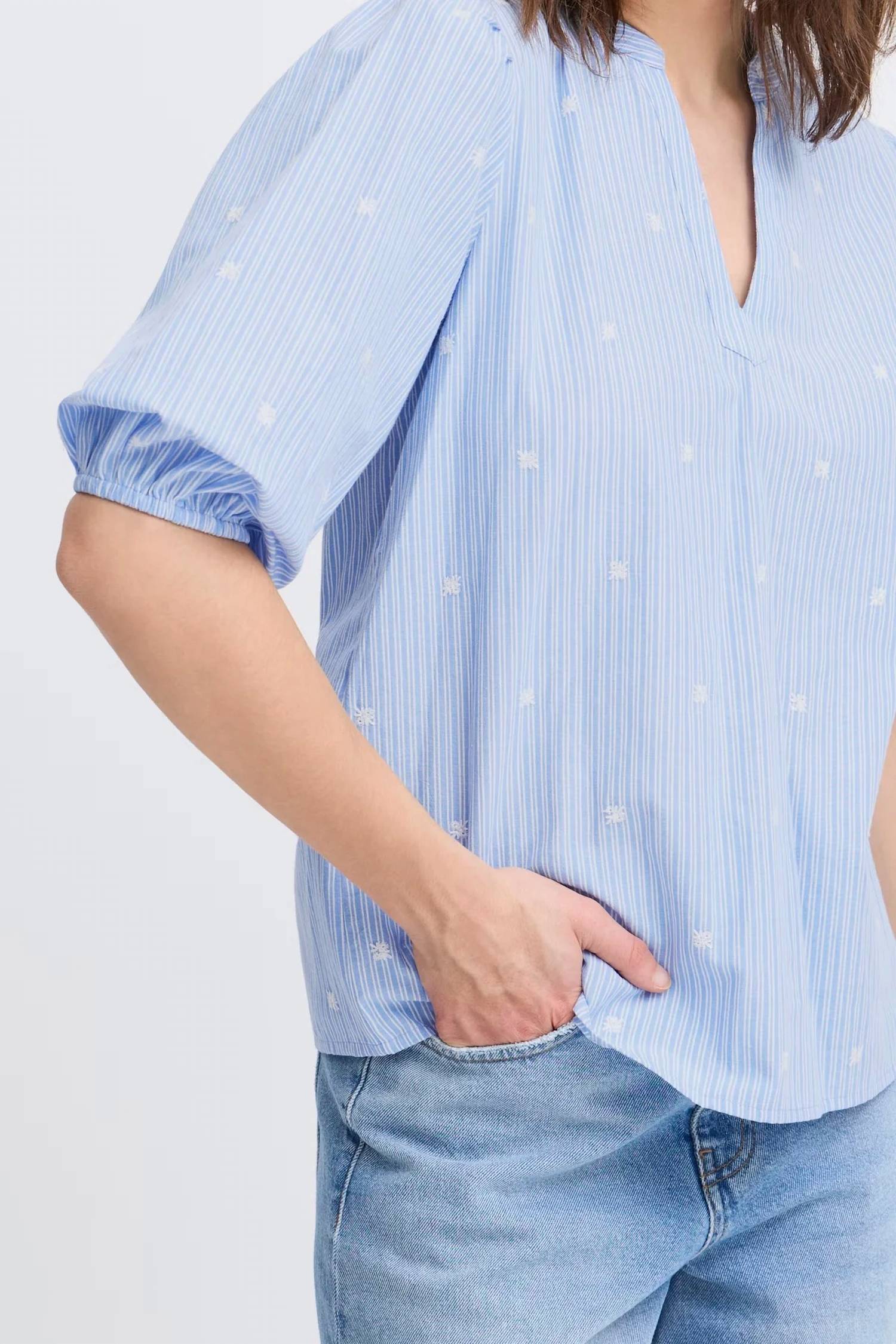 B.Young - Elbow Sleeve Split Neck Blouse