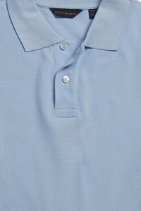 Scott Barber Men's Pima Pique Polo Shirt Top in sky blue - men's shirt - detail view