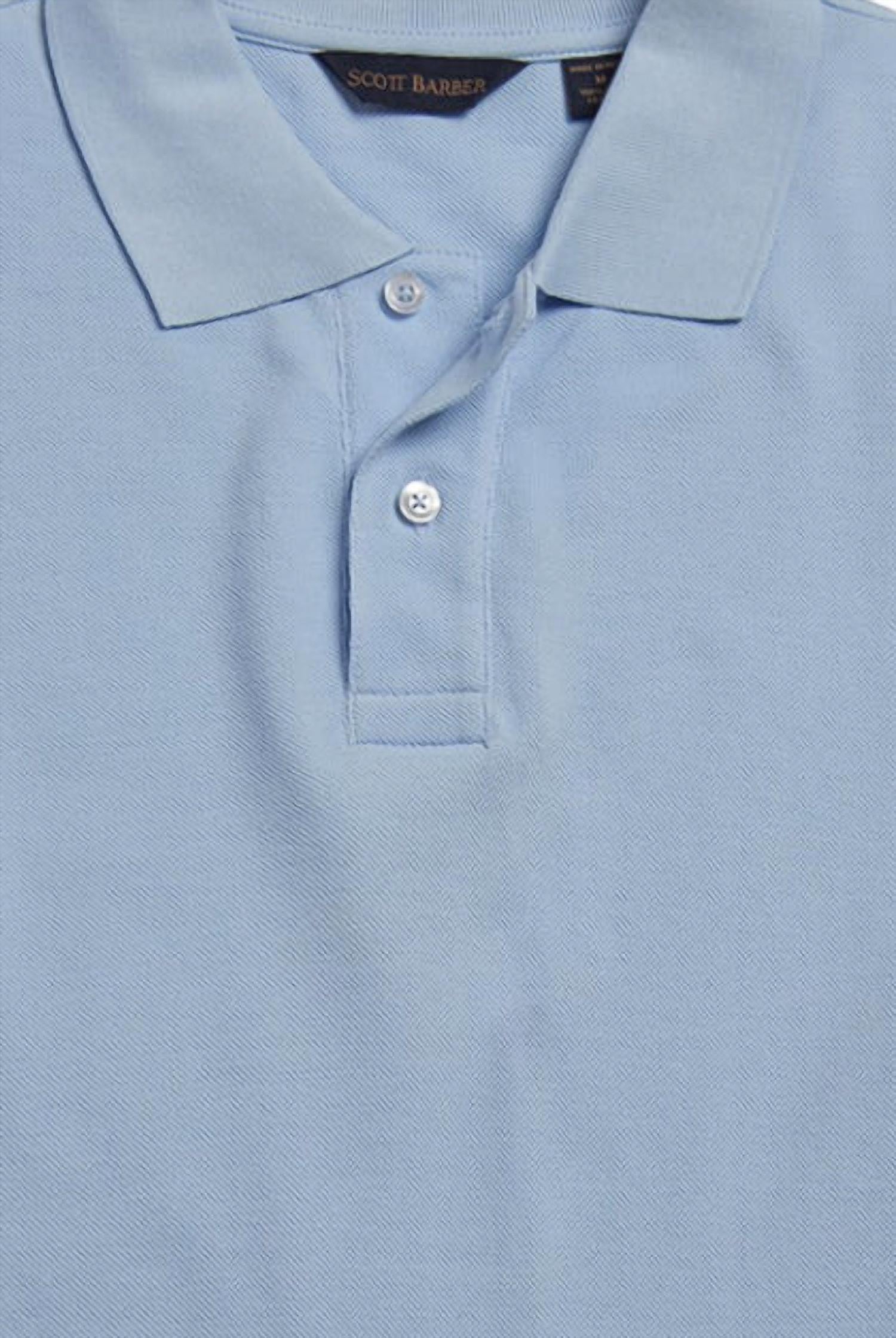 Scott Barber Men's Pima Pique Polo Shirt Top in sky blue - men's shirt - detail view