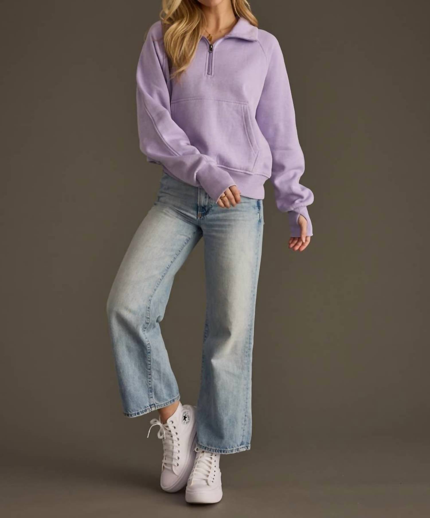 Panache Apparel Quarter Zip Sweatshirt in lavender - women's top - view 4