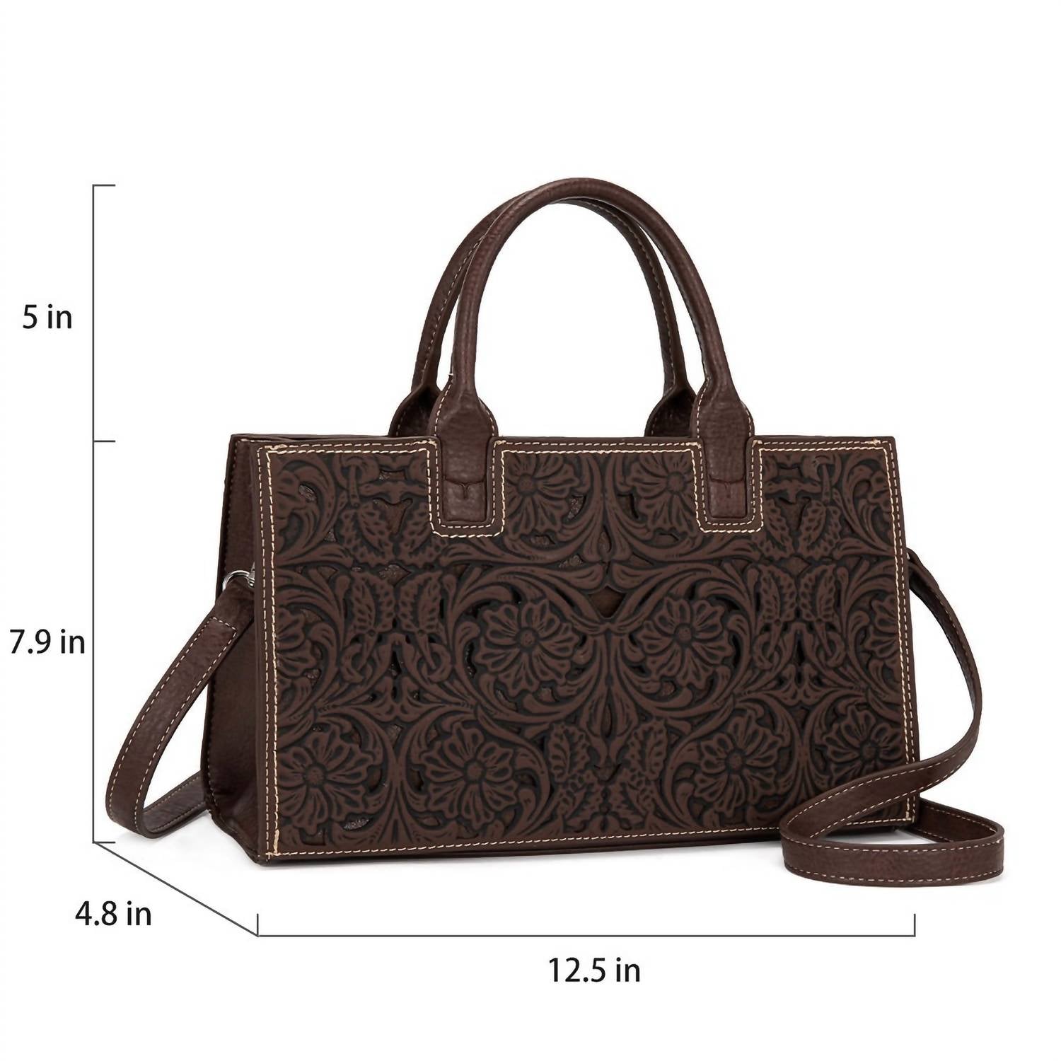 Trinity Ranch - Floral Tooled Leather Western Satchel Tote Bag
