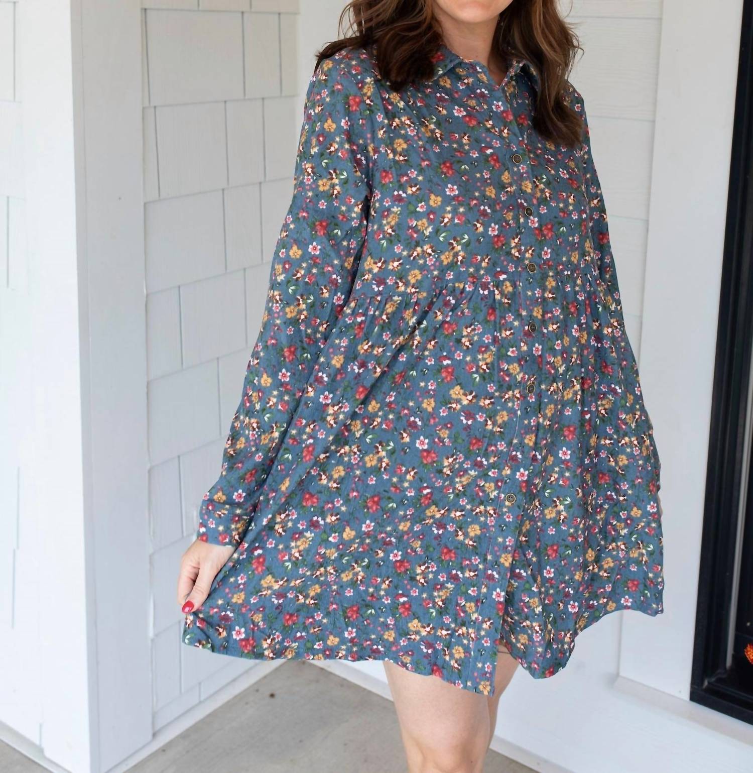 umgee With the Wildflowers Corduroy Dress in subtle floral - women's dress