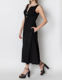 ZETAYE Celeste Linen Cotton Midi Dress in black - women's dress - view 4