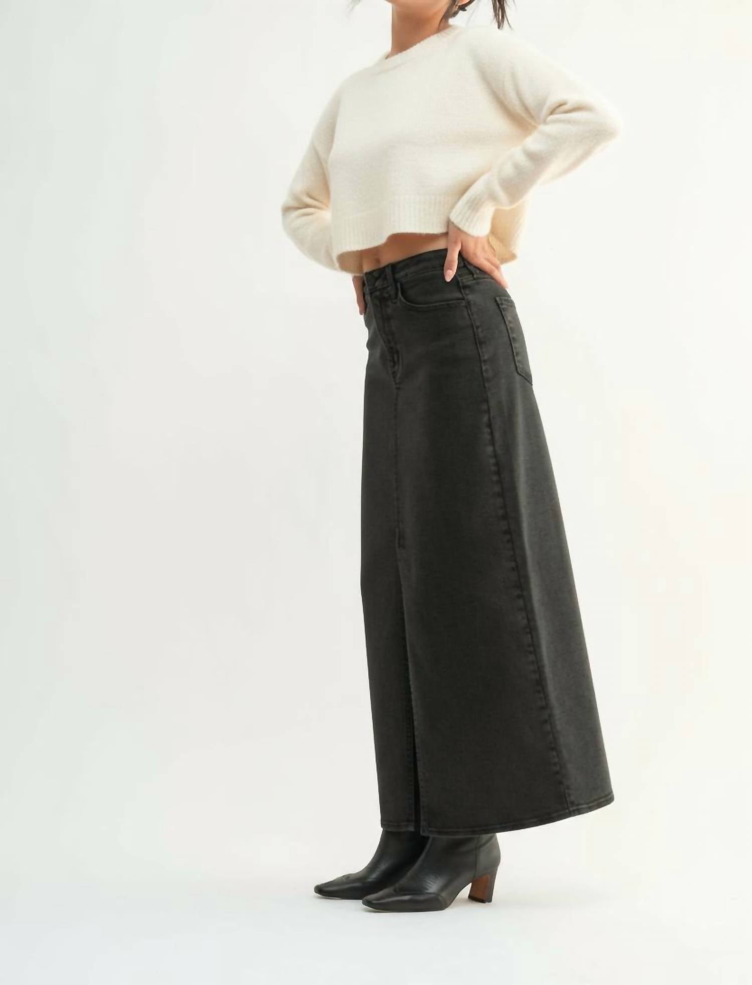 Just Black Denim - Dani Classic Stretch Denim Midi Skirt