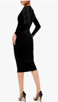 GOOD AMERICAN Velvet Deep V Midi Dress in black - women's dress - detail view