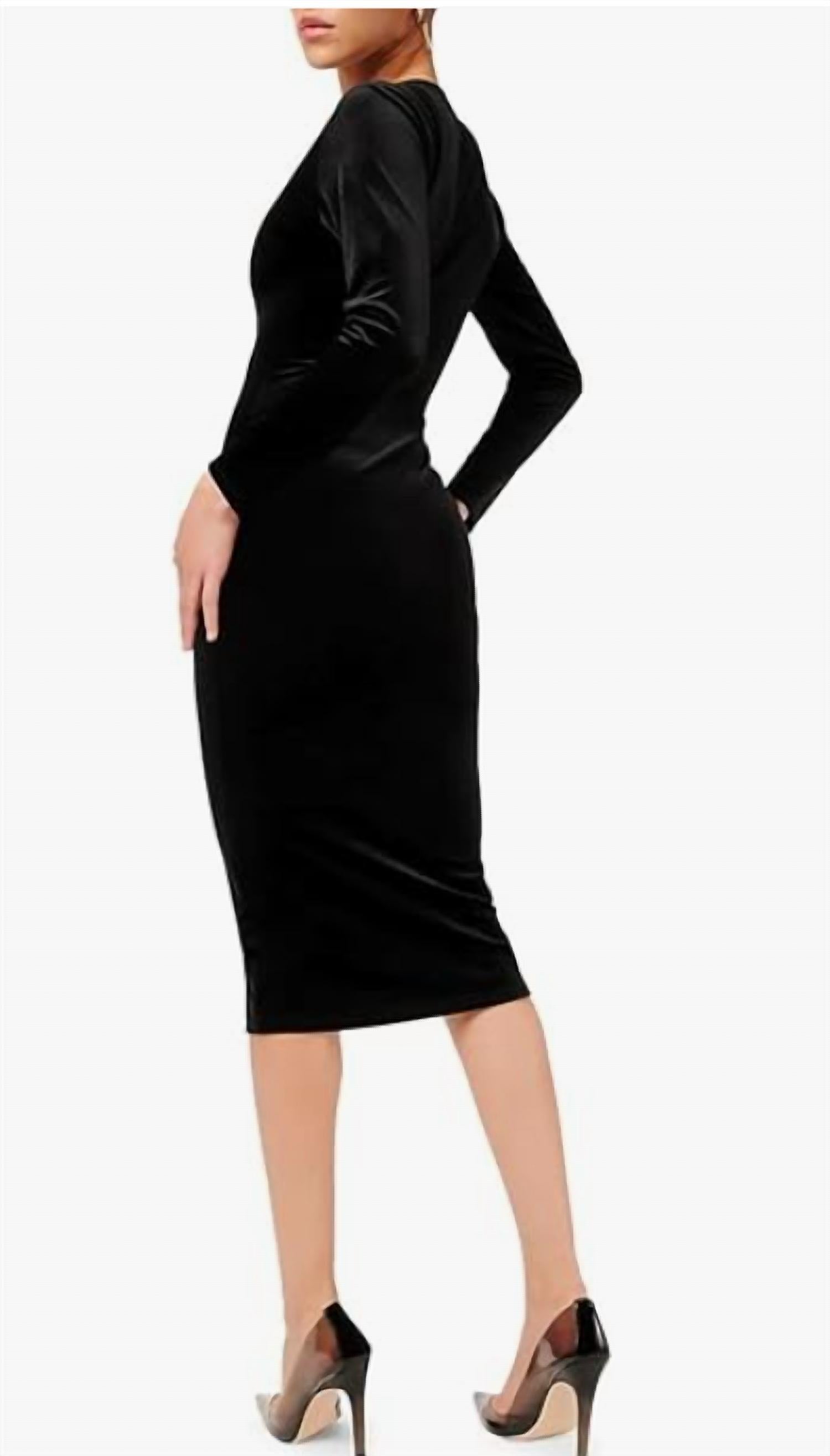 GOOD AMERICAN Velvet Deep V Midi Dress in black - women's dress - detail view