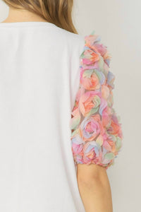 entro Floral Puff Sleeve Top in white - women's t-shirt - view 6