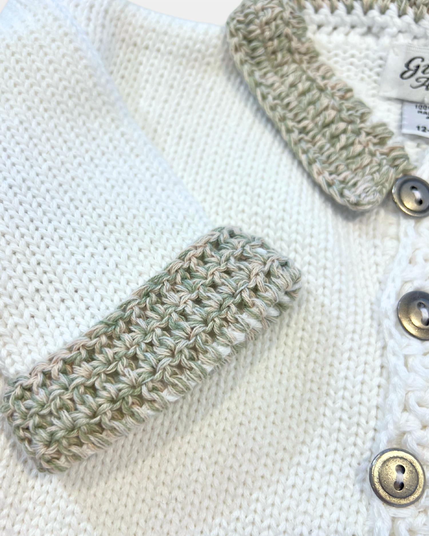 Gita - Boy's 2pc Sweater With Soft Green/beige Tweed Collar & Cuff With Hat