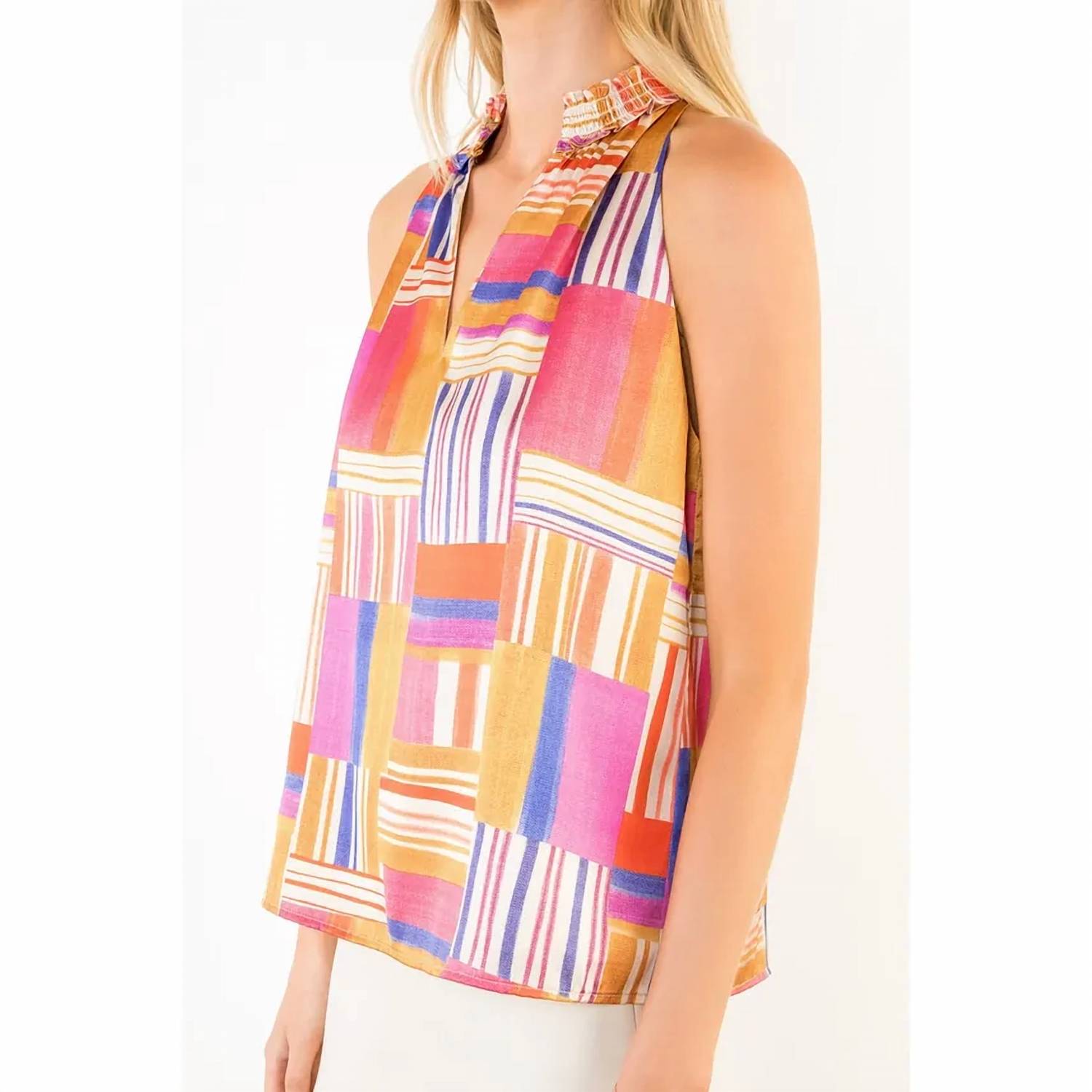 Thml - Sleeveless Ruffled Neck Pattern Top