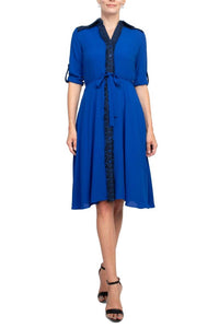 Nanette Lepore - Collared Crochet Tie Waist Chiffon Dress