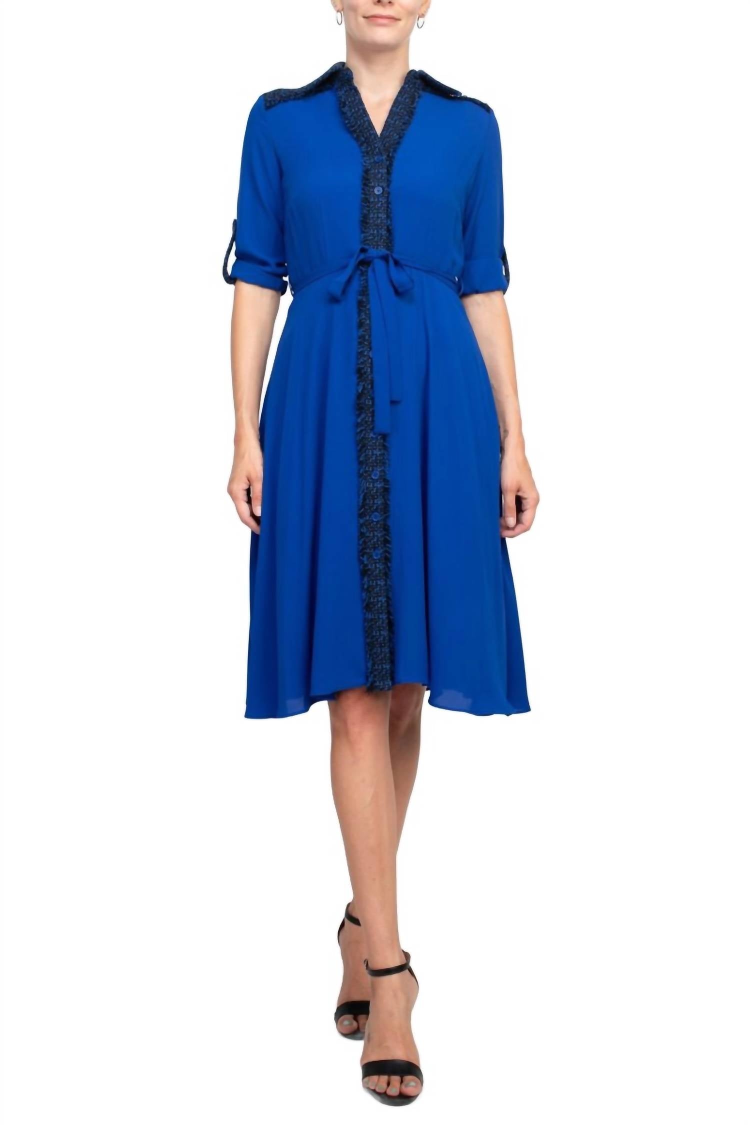 Nanette Lepore - Collared Crochet Tie Waist Chiffon Dress