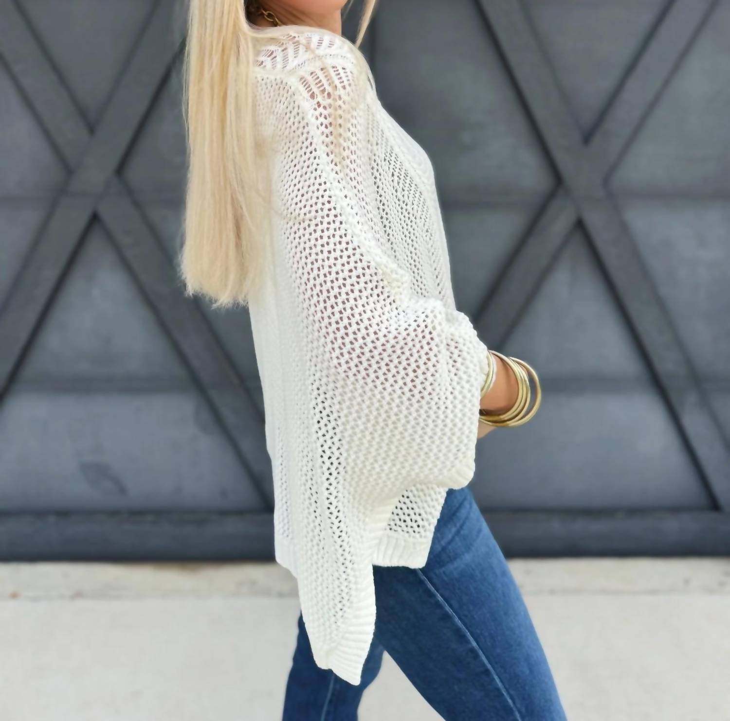 Sweetkama - Women's Hollow Knit Bat Sleeve Top