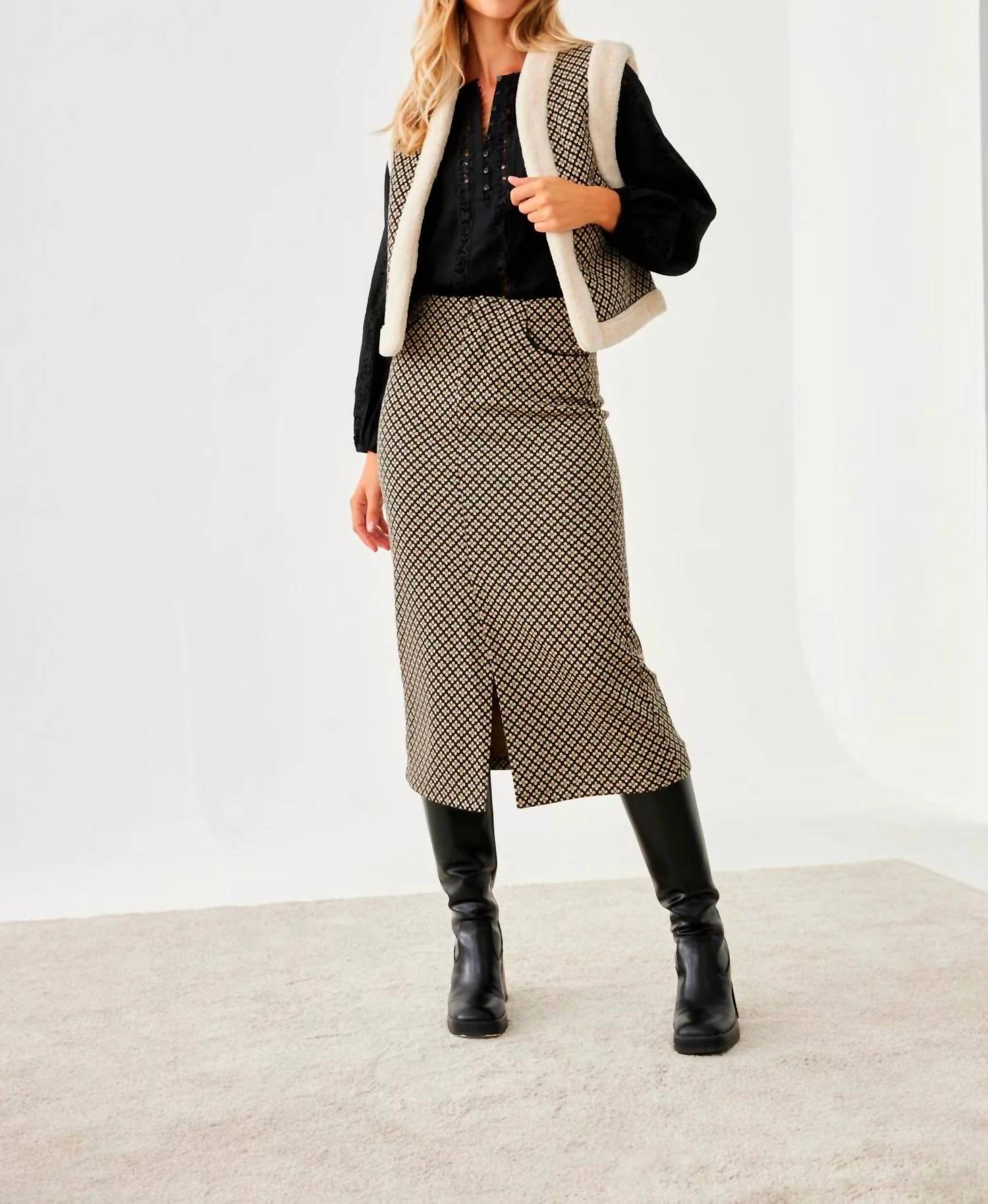 NUD by Nekane JACQUARD KNITTED SKIRT in tan black - women's skirt