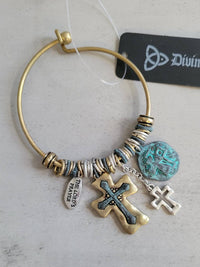 Divinity - Women's Mixed Metal The Lords Prayer Cross Charm Bracelet