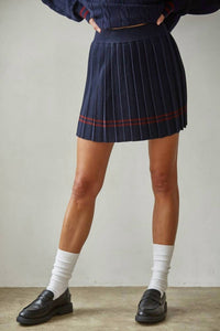 By Together - Knit Pleated Mini Skirt With Contrast Striped Hem