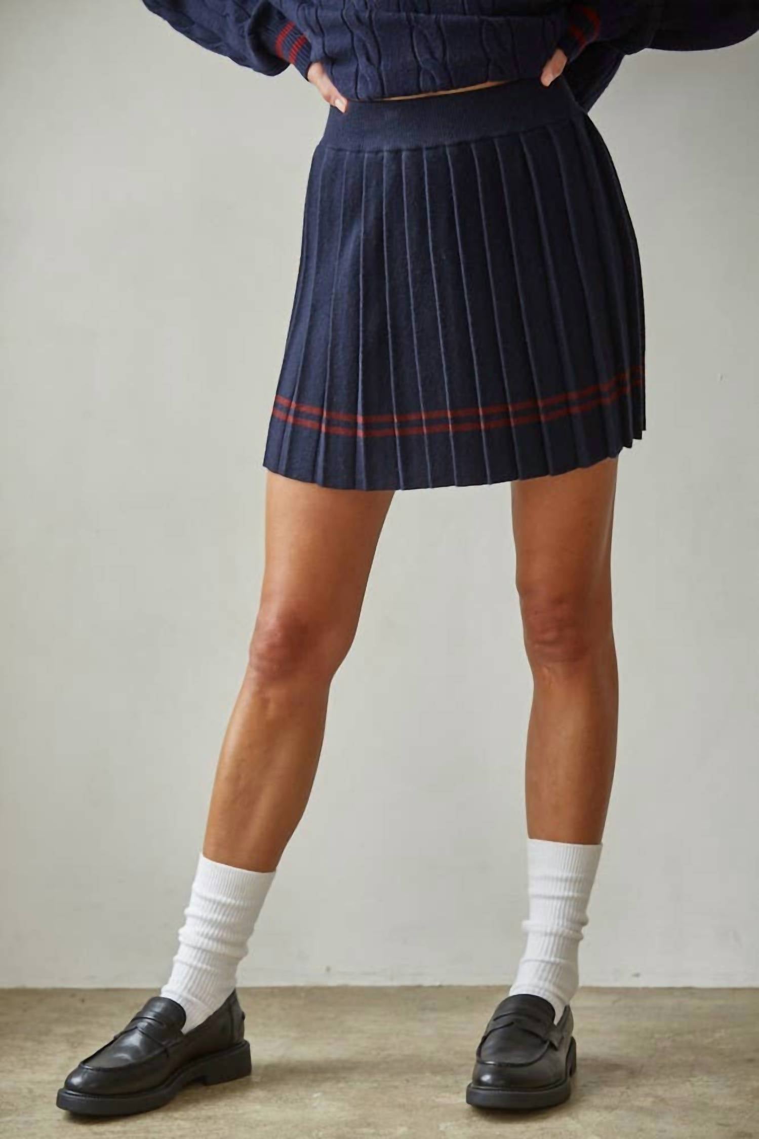 By Together - Knit Pleated Mini Skirt With Contrast Striped Hem