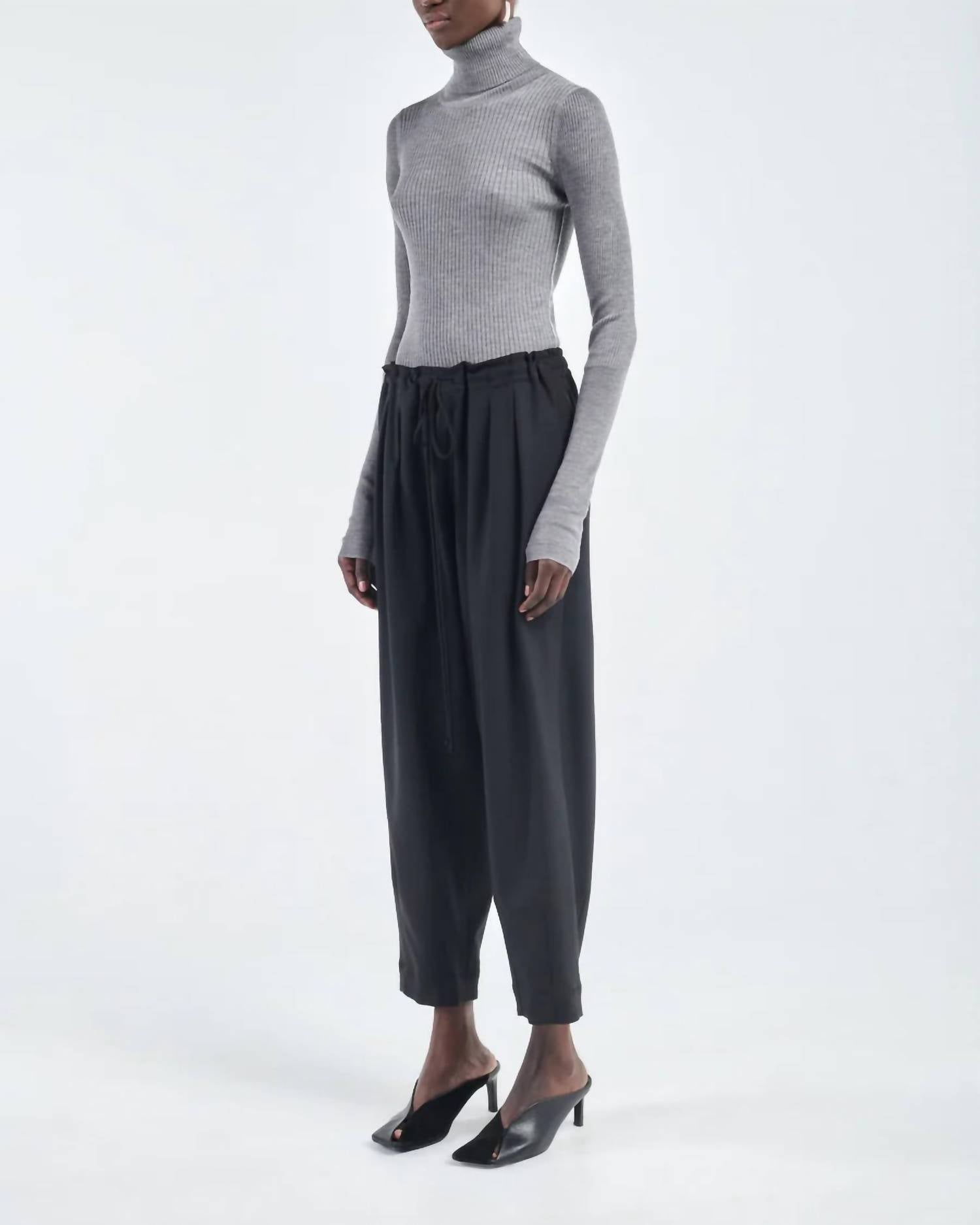 Maria McManus Barrel Leg Drawstring Trouser in black - women's pants - detail view