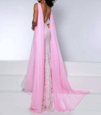 Johnathan Kayne Shoulder Drapes Mesh Gown in petal pink - women's dress - detail view