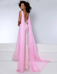 Johnathan Kayne Shoulder Drapes Mesh Gown in petal pink - women's dress - alternate view