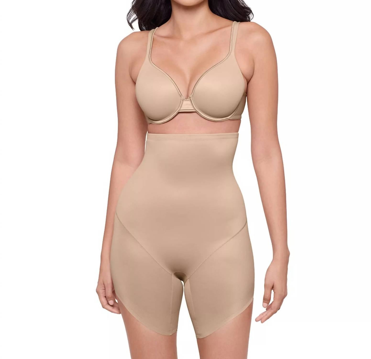 Miraclesuit Show Stopper Slanted Hem Shaping High Waisted Short in beige - women's intimate