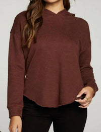 Chaser - Linen French Terry Long Sleeve Shirttail Pullover Hoodie