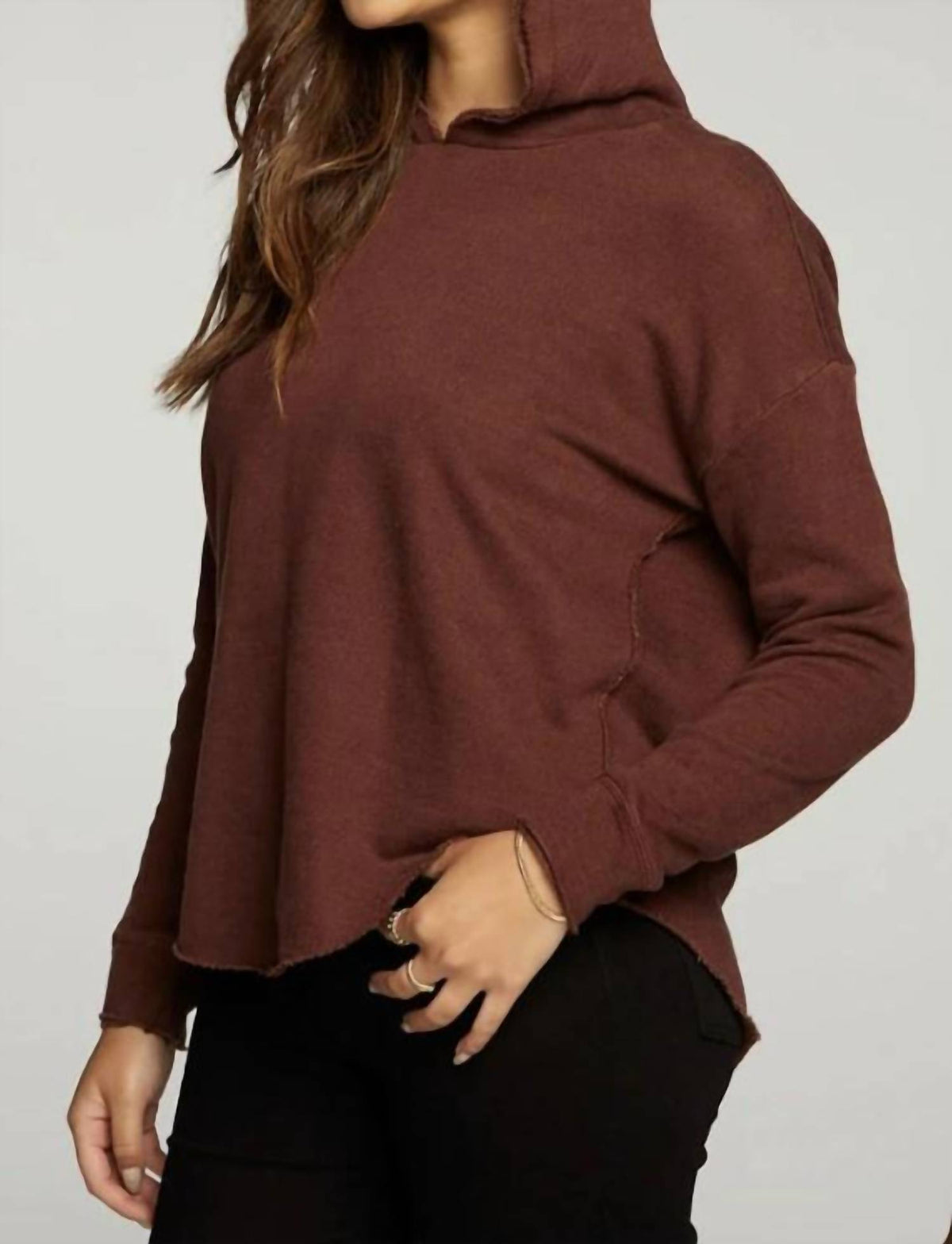 Chaser - Linen French Terry Long Sleeve Shirttail Pullover Hoodie