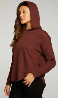 Chaser - Linen French Terry Long Sleeve Shirttail Pullover Hoodie