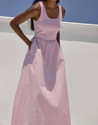 Lilla P - Mixed Media Scoop Neck Midi Dress